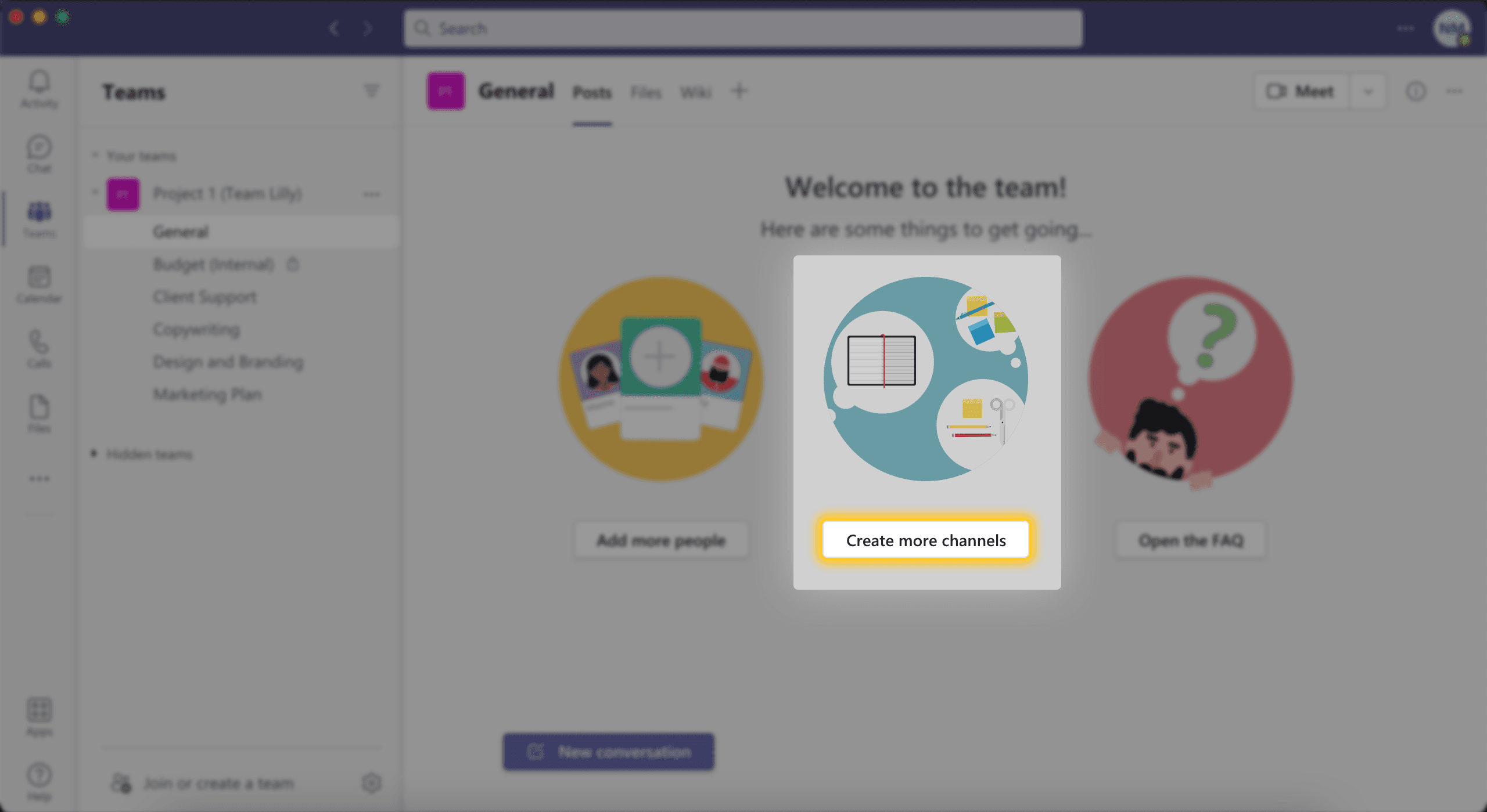 How-to create a new channel in an existing team