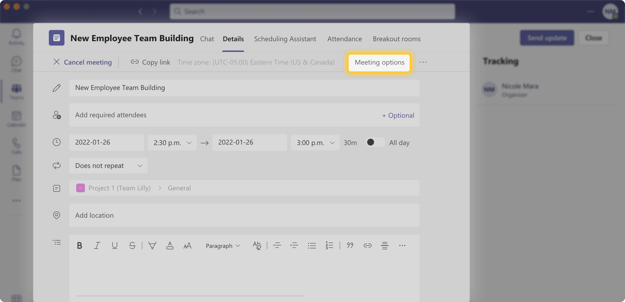 MS Teams Scheduled Meeting Options