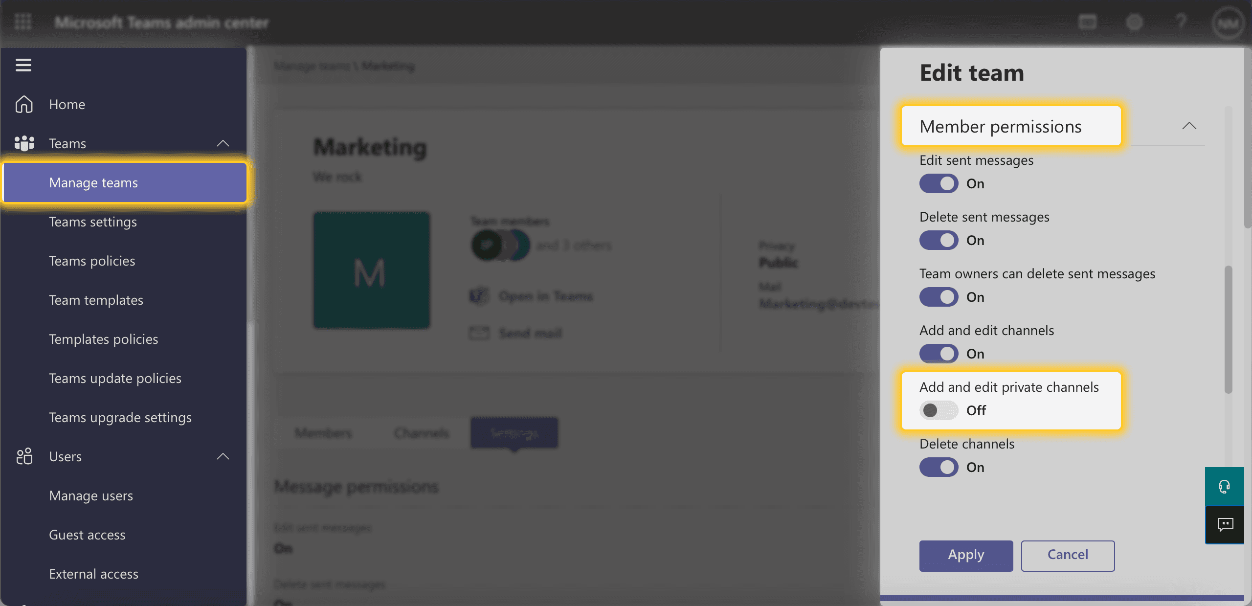 MS Teams - Edit Private Channel Settings