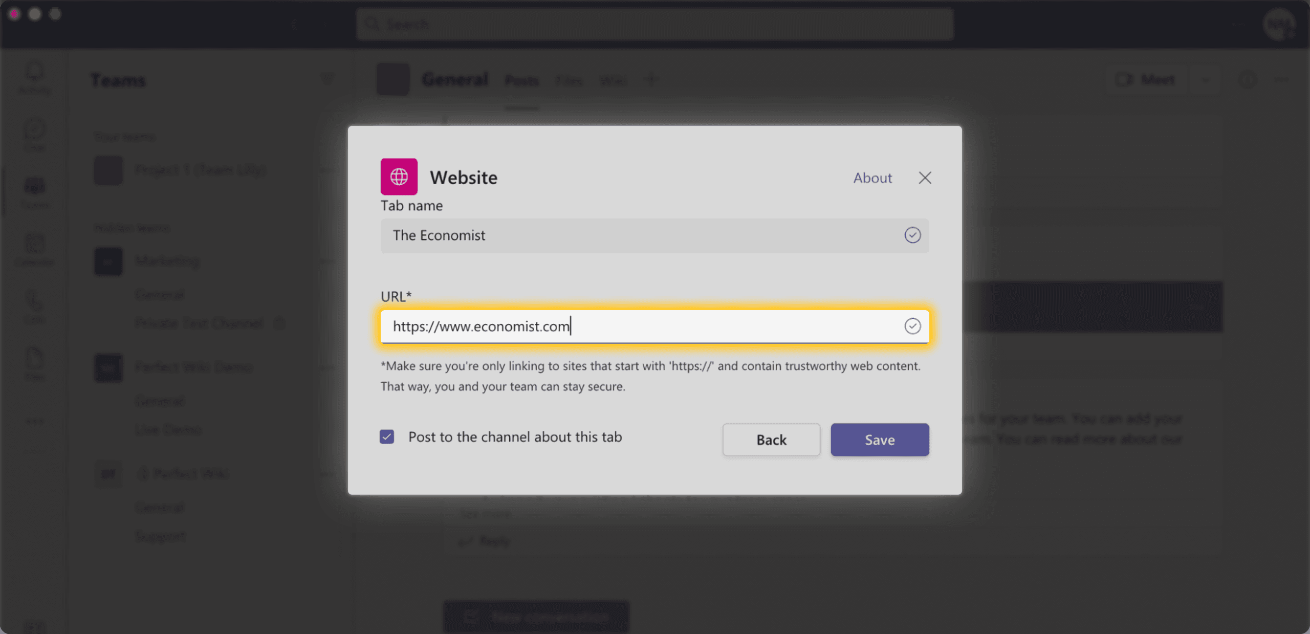 Add Website as a tab to MS Teams