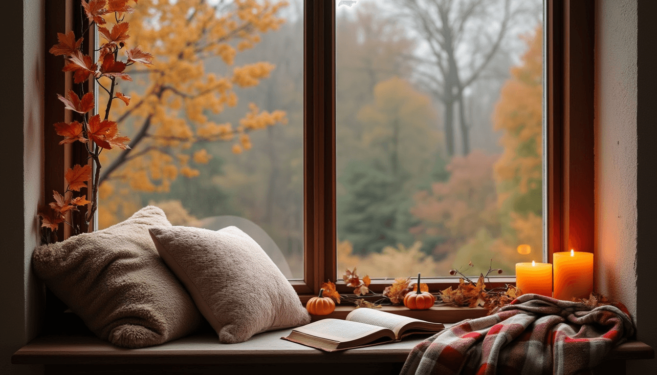 "Autumnal Window Nook" - free Microsoft Teams background provided for you by Perfect Wiki