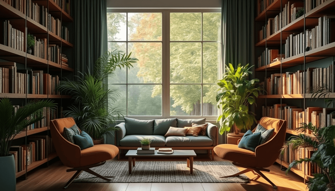 "Home Library with a Window View" - free Microsoft Teams background provided for you by Perfect Wiki