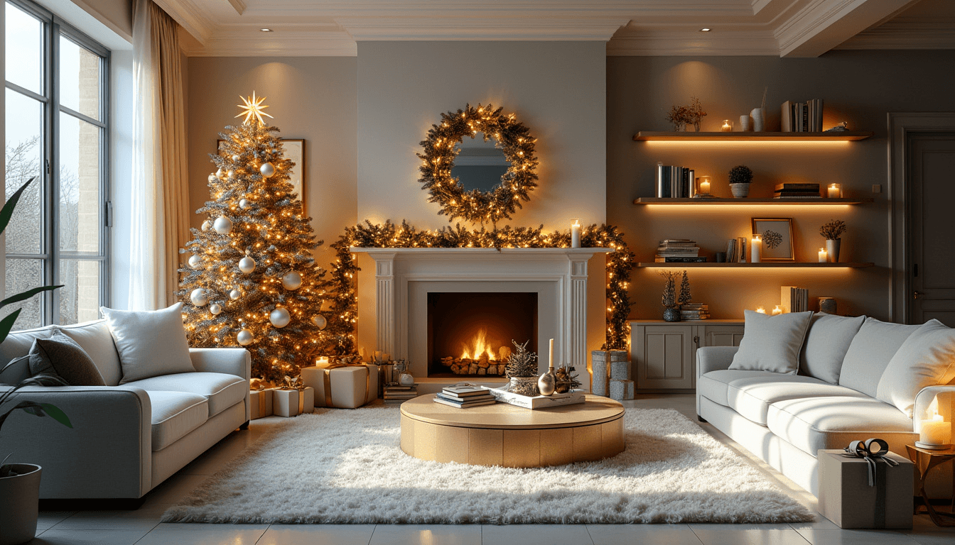 "Elegant Christmas Living Room" - free Microsoft Teams background provided for you by Perfect Wiki