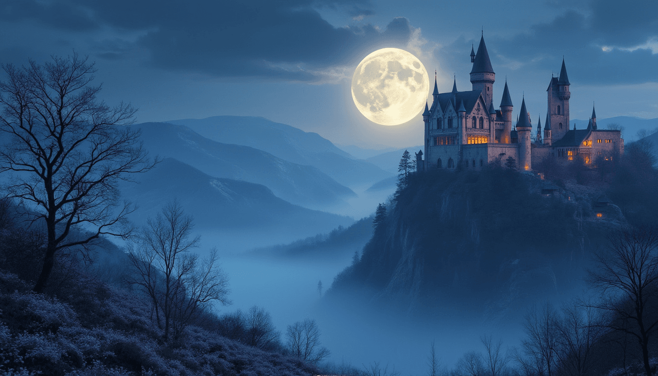 "Fantasy Moonlit Castle" - free Microsoft Teams background provided for you by Perfect Wiki