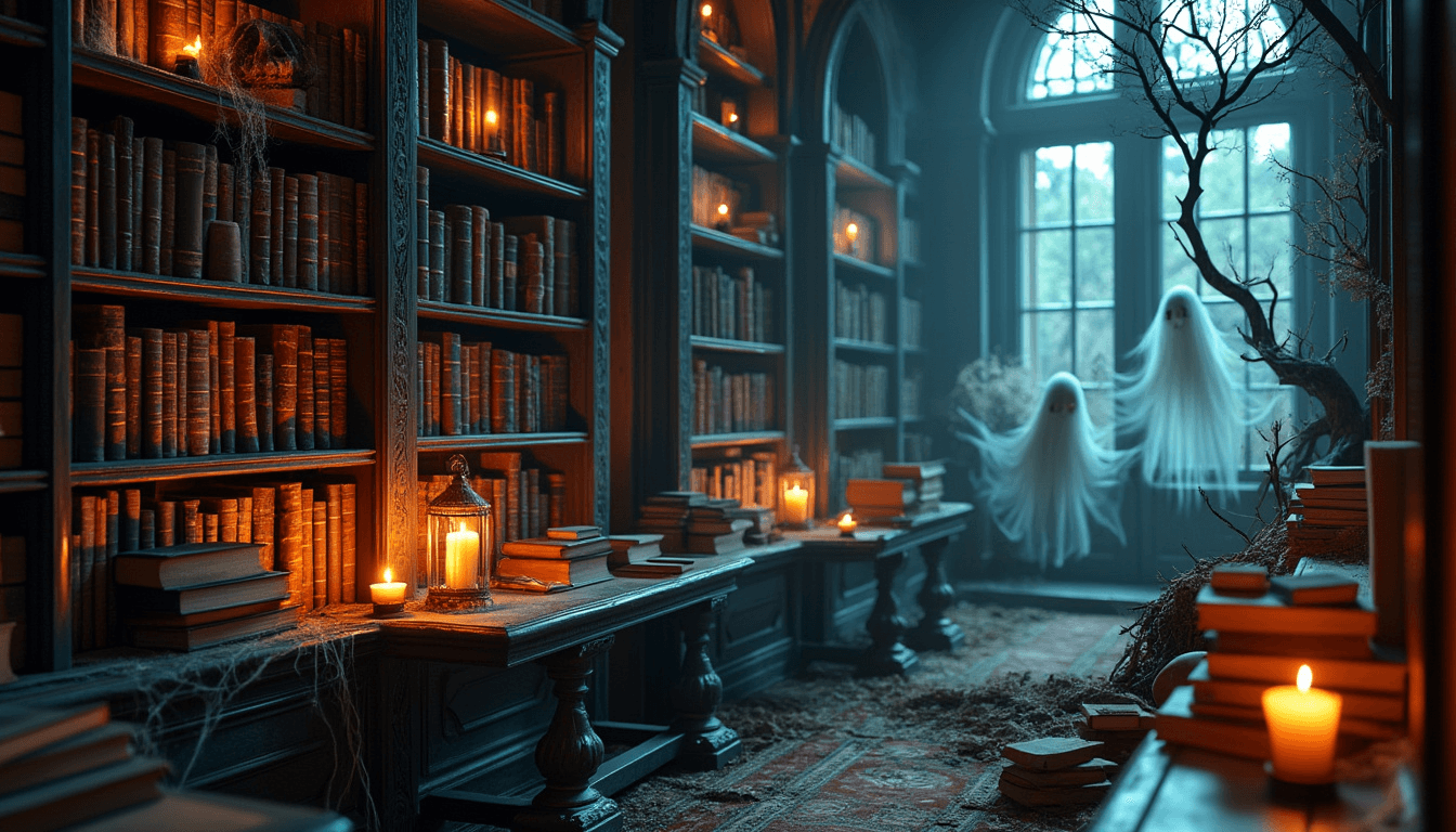 "Haunted Library" - free Microsoft Teams background provided for you by Perfect Wiki