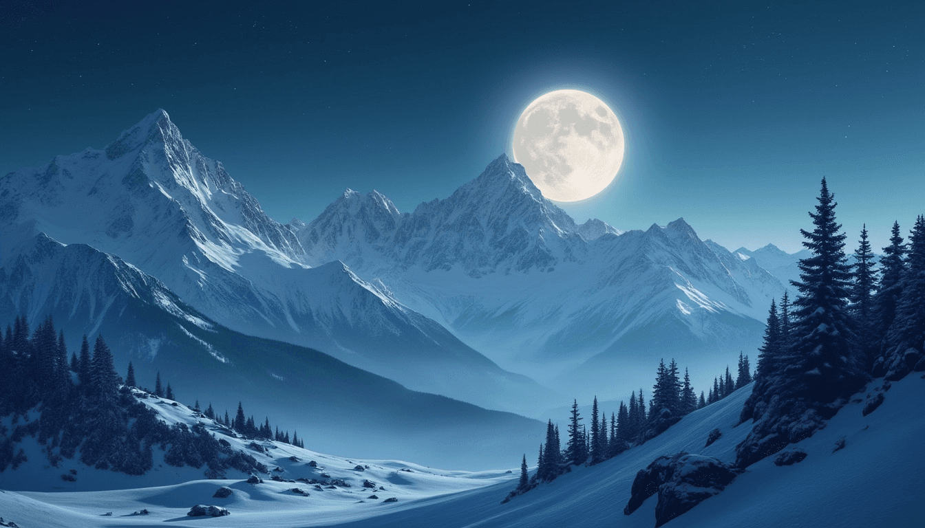 "Moon over Mountains" - free Microsoft Teams background provided for you by Perfect Wiki