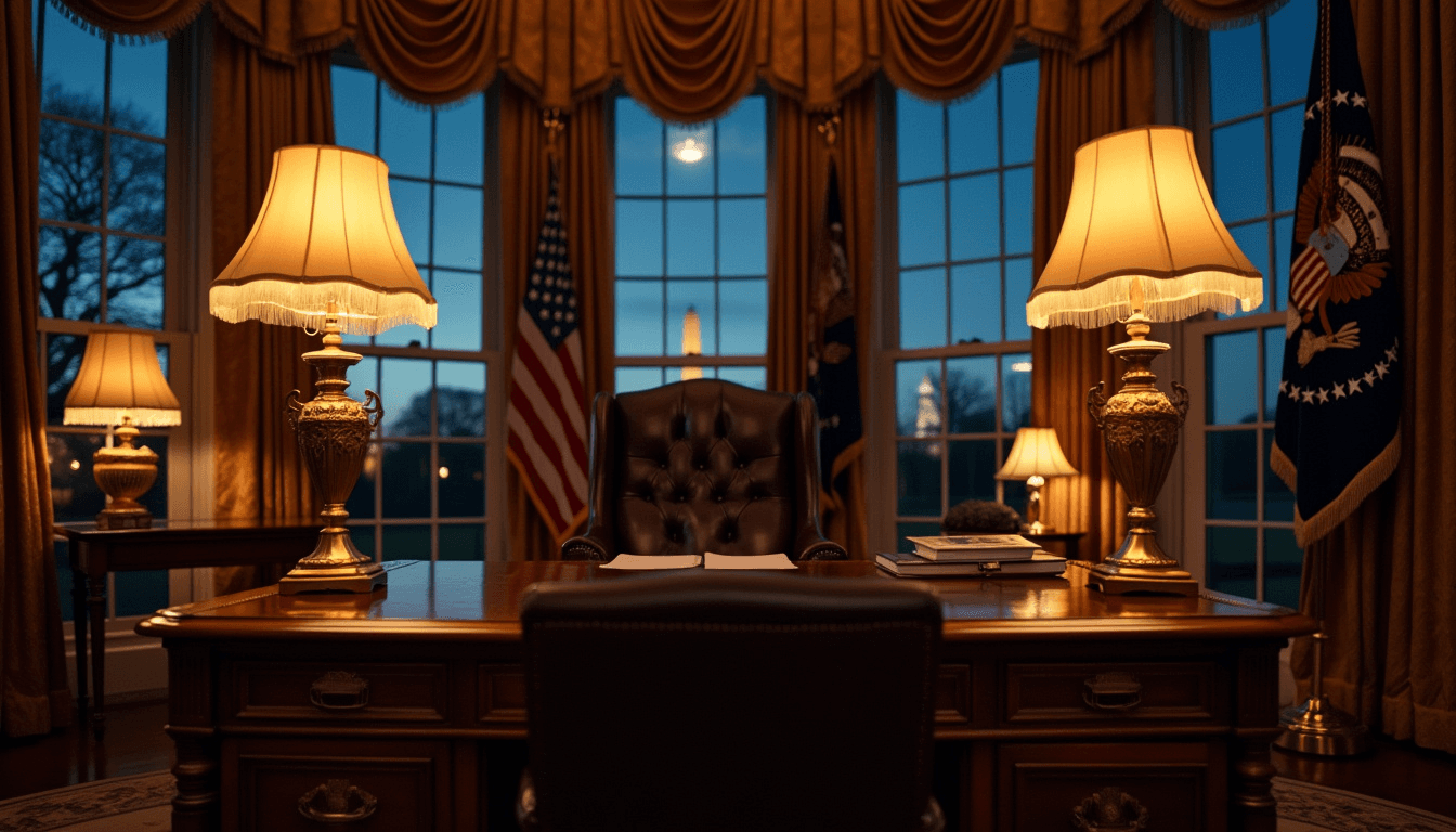 "Oval Office at Night" - free Microsoft Teams background provided for you by Perfect Wiki