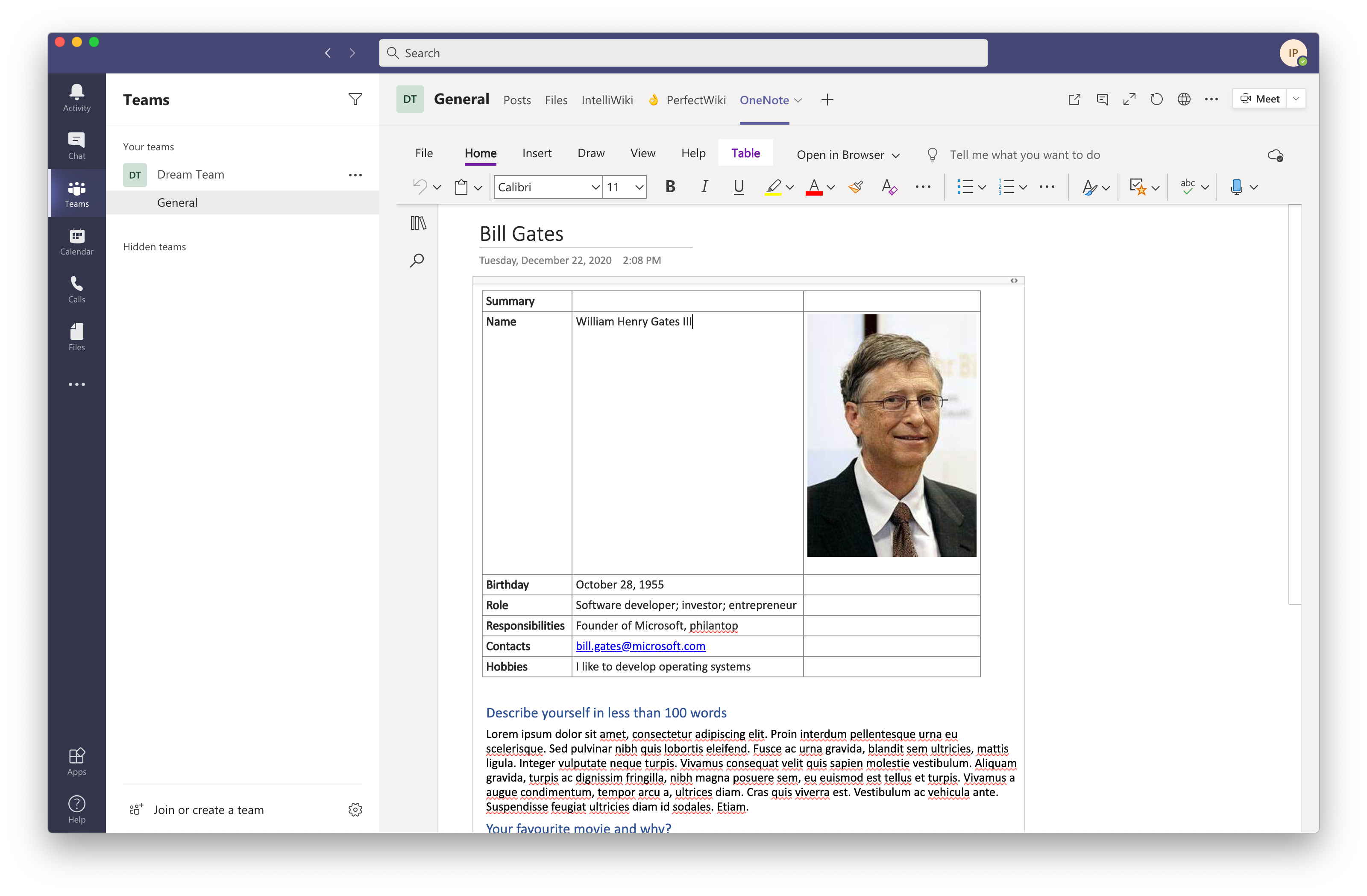 Microsoft OneNote as a wiki solution for Microsoft Teams